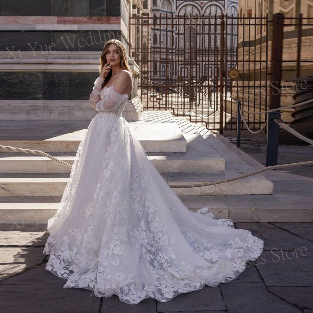 Vestidos de novia bohemios con hombros descubiertos, encantador escote Corazón, línea A, encaje, flores 3D, vestidos de novia, Princesa, hechos A medida, hasta el suelo