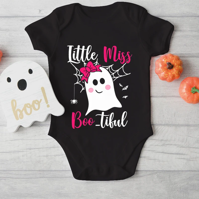 Halloween Cute Ghost Infant Cotton Jumpsuits Little Miss Bootiful Baby Girl Bodysuits Funny Halloween Cute Ghost Kids Clothing