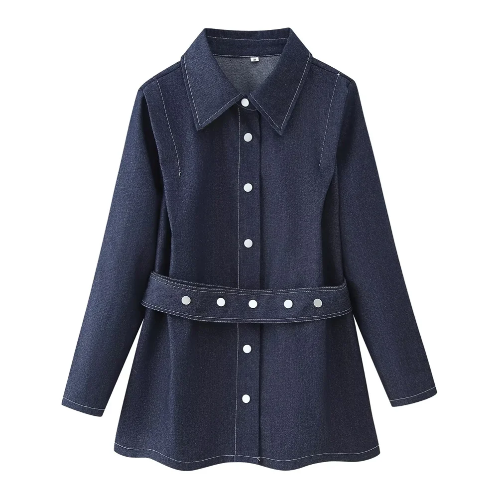 Jaket Koboi Wanita Kerah Single-Breasted Lengan Panjang Musim Semi/Panas Produk Baru Pakaian Kasual Wanita