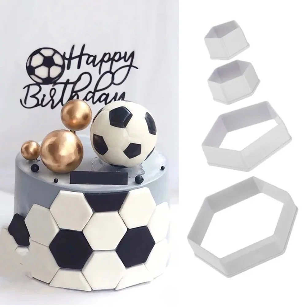 

4pcs Soccer Pattern Cake Cookie Molds Cutters DIY Hexagon Fondant Moulds Cake Decorating Tool Molds Sugar Craft Desserts Tools