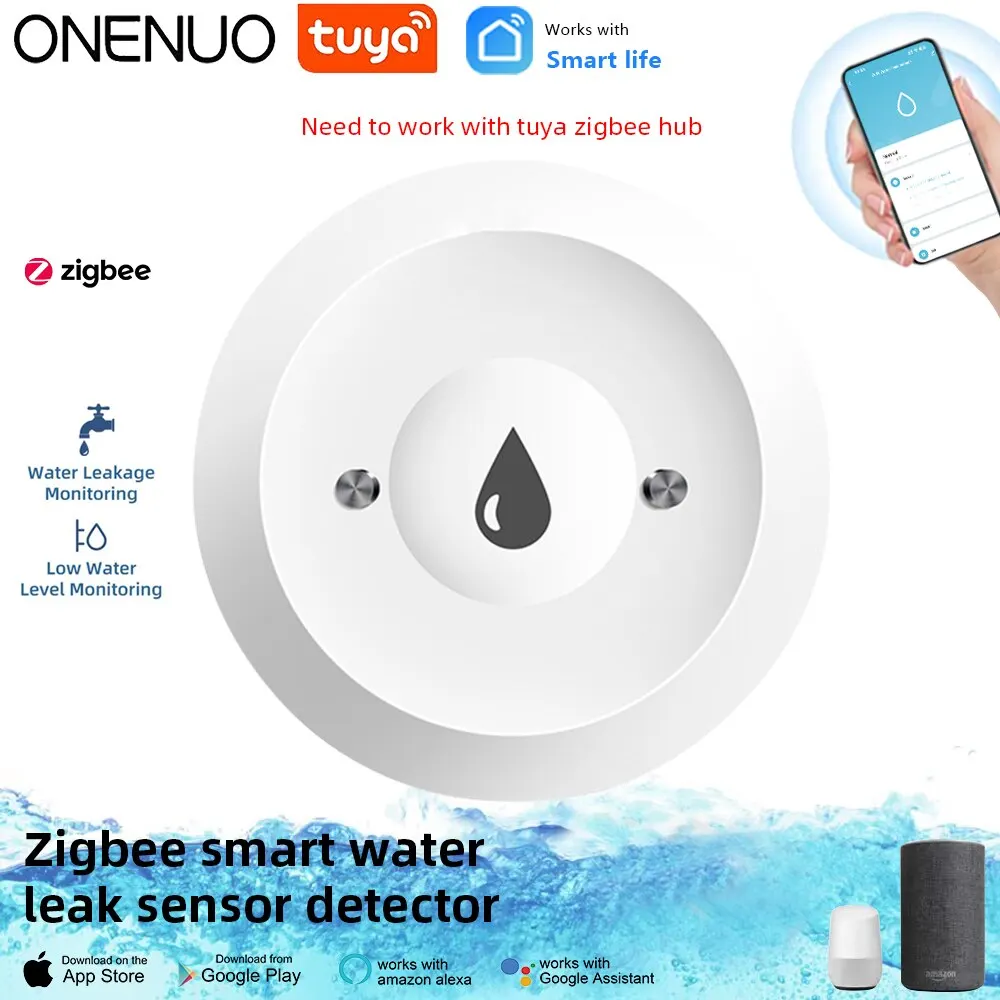 Onenuo tuya zigbee wifiスマート水センサー漏れ検知器洪水水漏れ警報スマートライフコントロール機能