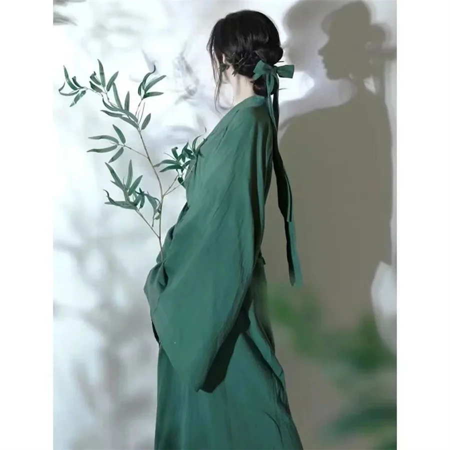 2025 Robe Hanfu chino de pradera para mujer, disfraz de cosplay níquel é, gasa de soie verte, imbibé de Tang, grande