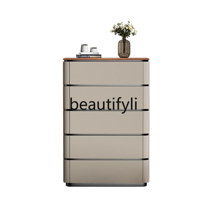 Italian minimalist chest of drawers, locker against the wall, storage cabinet, high-end walnut solid wood drawer cabinet