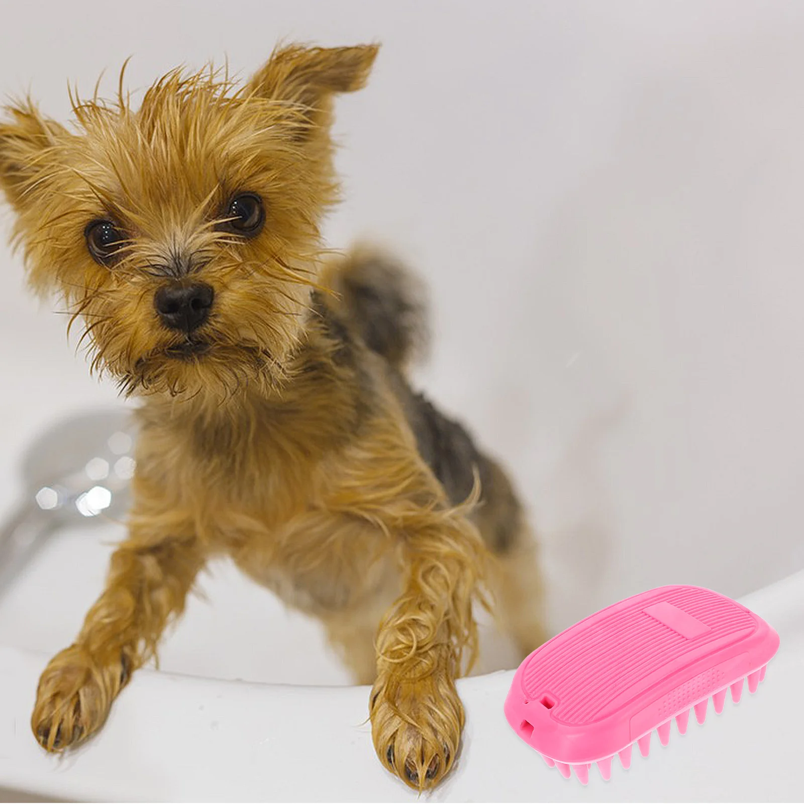

Dog Cat Bath Brush Silicone Shampoo Scrubber with Massaging Bristles Nonslip Handle for Effective Grooming Shedding Control Pet