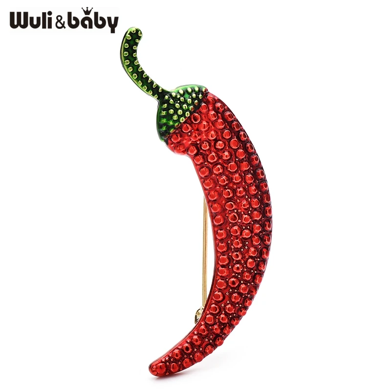 Wuli&baby Rhinestone Chilly Brooches For Women Unisex 2-color Pepper Vegetable Brooch For Women's Clothes Backpack Pins Gifts