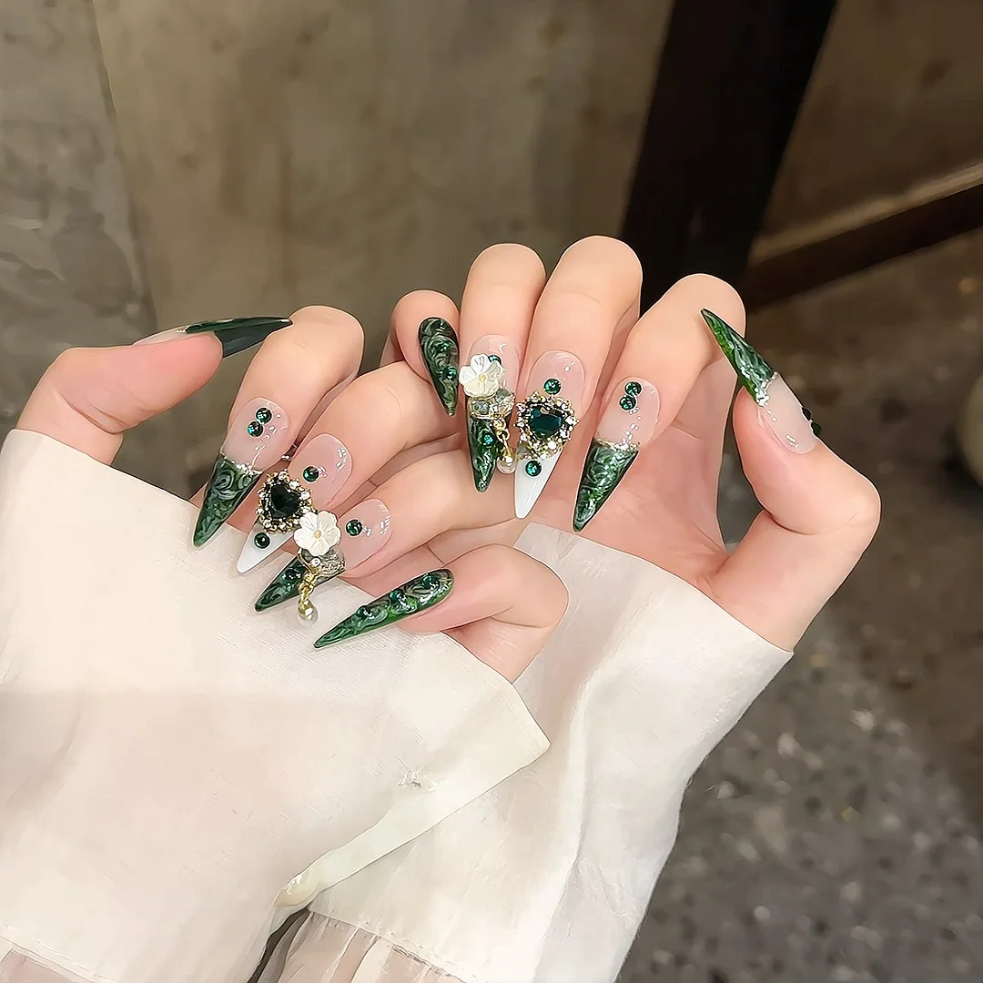 Advanced White Emerald Flash Miaojiang Series Wear Nail Art Detachable Finished Products