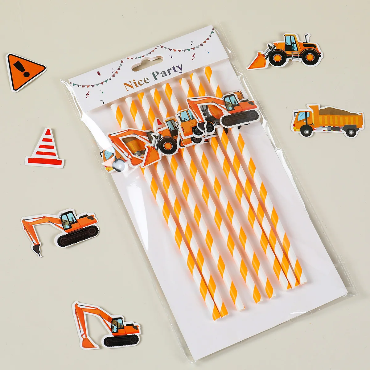 6/8pcs Construction Theme Party Paper Straw Engineering Car Straws Party Supplies Excavator Vehicle Birthday Party Decor Kid Boy