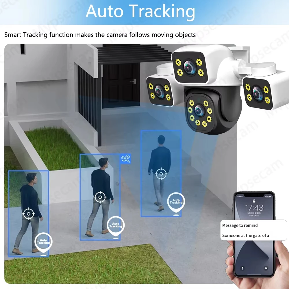 Telecamera IP WiFi 6K 12MP HD 3 obiettivi 3 schermi Cam esterna Tipo umano Rilevazione AI Tracciamento automatico Monitoraggio sicuro CCTV IP