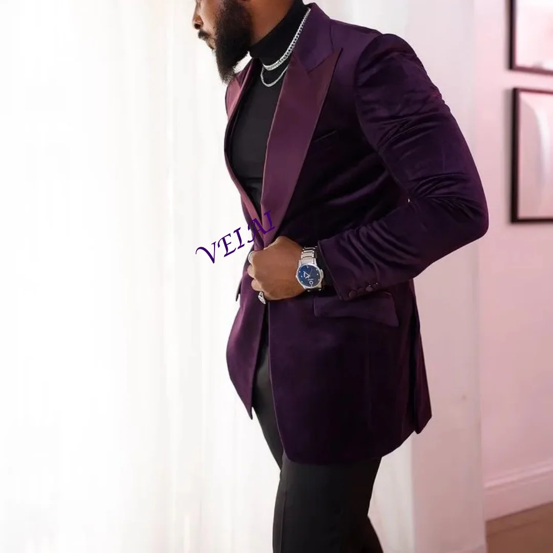 

CustomizedBlack Men Suits Peaked Lapel One Button Blazer Jacket Tuxedos Groom Wedding Wear Prom Dinner Business Suit Coat+Pant 2