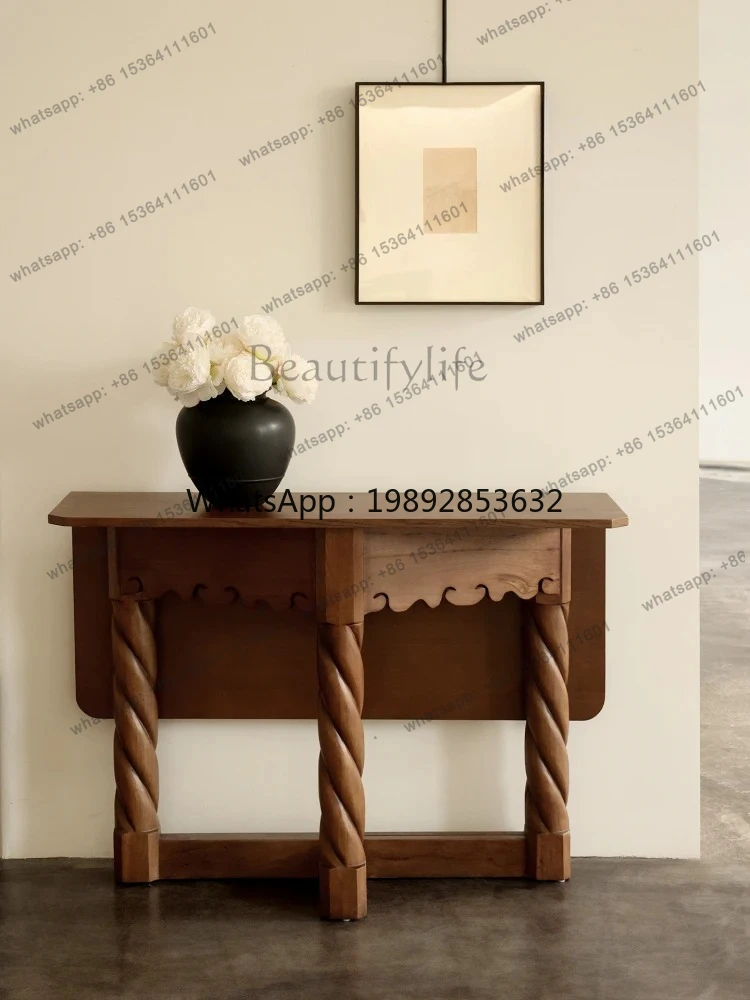 FF Mid-ancient style Xuanguantai, extremely narrow solid wood side cabinet, designer small apartment, foldable dining table