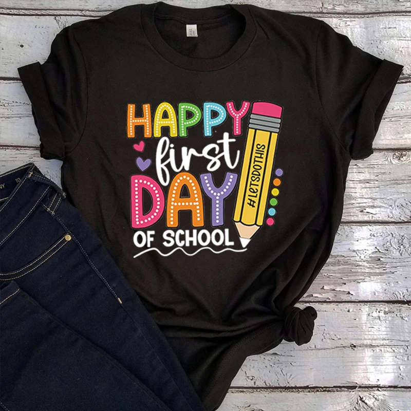 

Happy First Day of School Tshirt 1st Day of School Tee Back To School Women Clothing Summer Vintage Tops