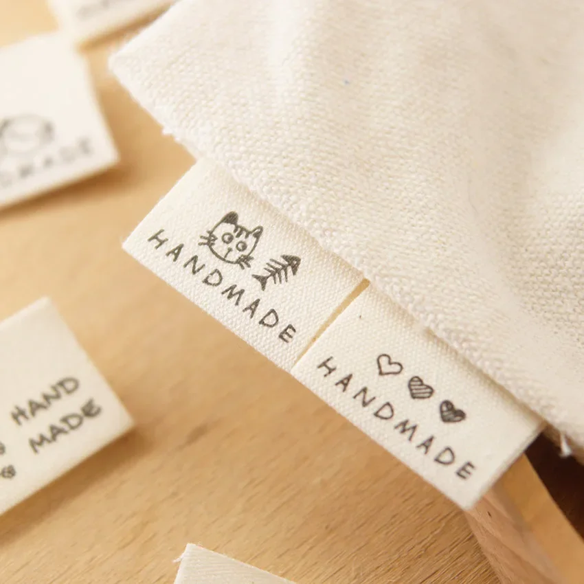 Spot handmade cloth label,  love cat bear lace flower branches, cotton label accessories, sewing DIY side label folded in half