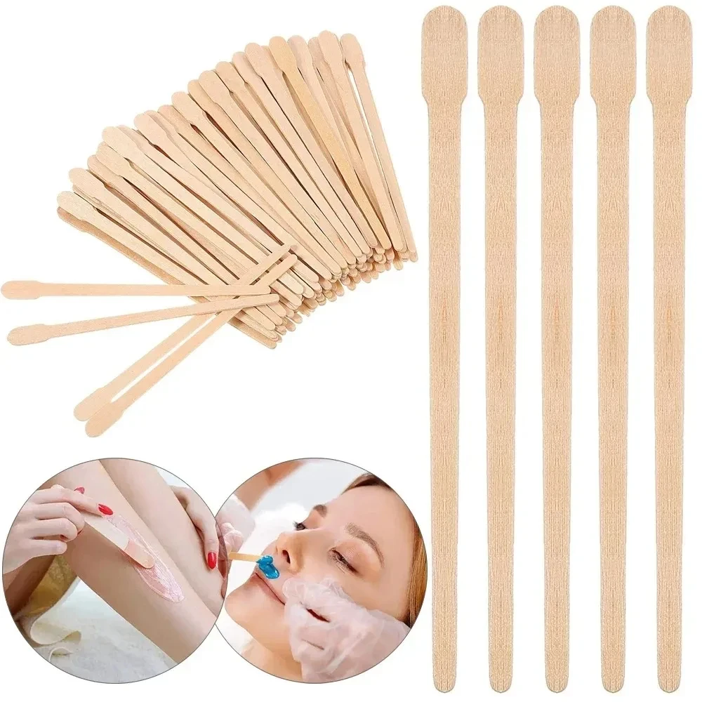 100pcs Wooden Wax Sticks Woman Disposable Depilation Spatula Hair Removal Wax Coating Scraping Tool Eyebrow Trimming Sticks