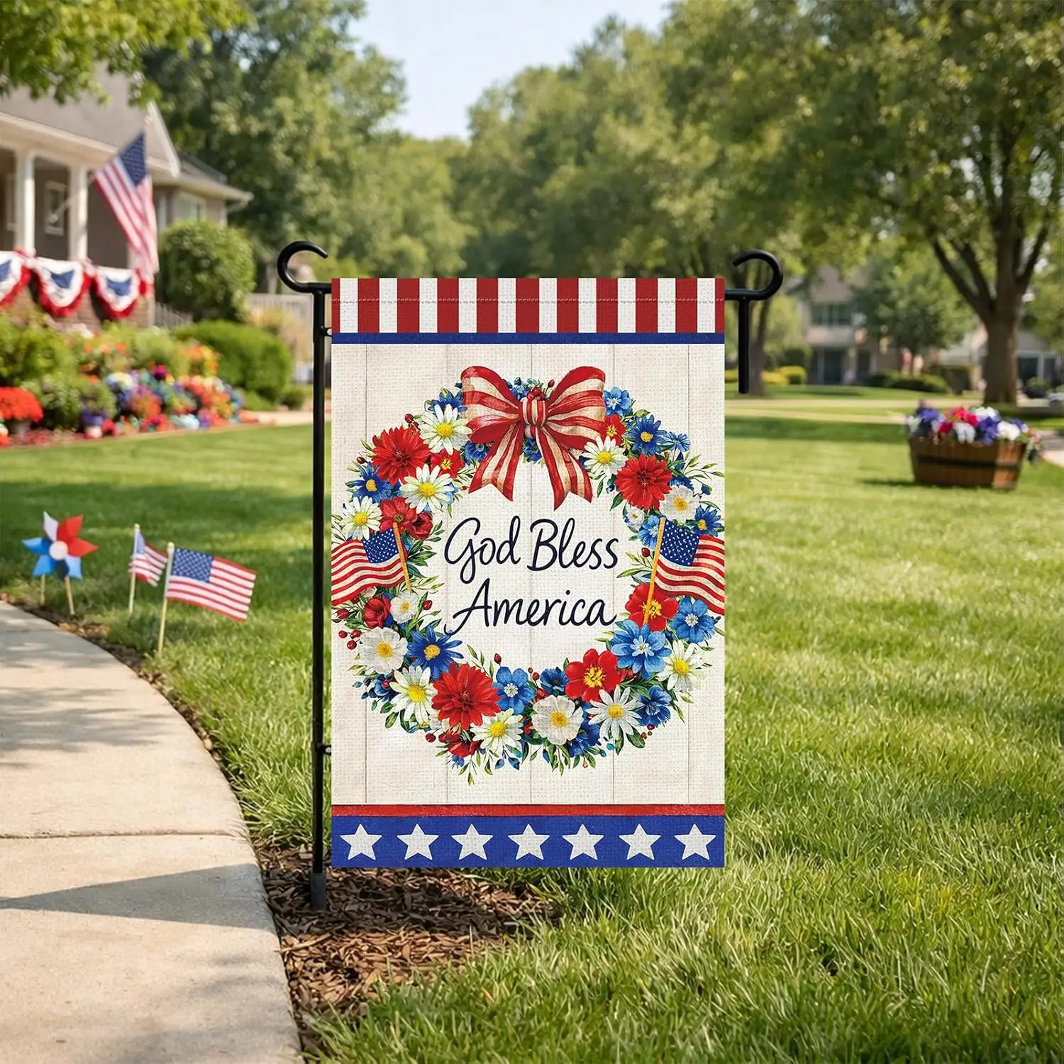 Heyfibro 4th of July Garden Flag 12x18 Inch Double Sided Independence Day Patriotic House Flag for Outside Outdoor Porch Yar AAS