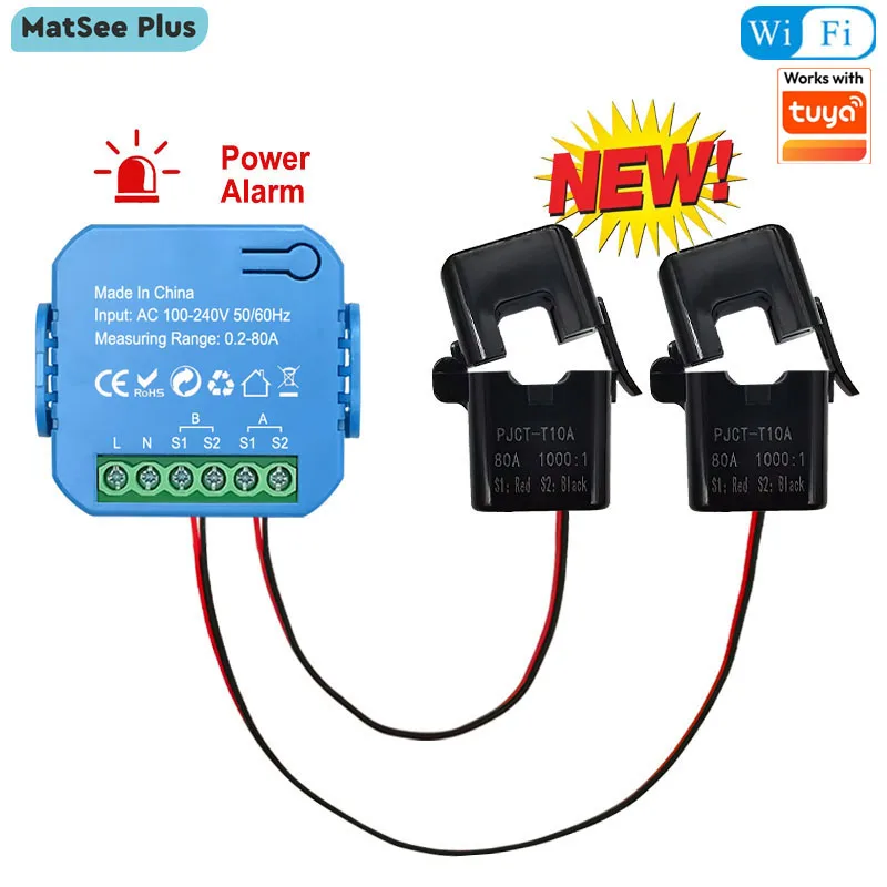 

Tuya Smart Life Новый двухсторонний плоскогубцы Wi - Fi с сигнализацией о перегрузке с помощью зуммера Установить пороговый монитор генерации и потребления солнечной энергии AC110V / 240V