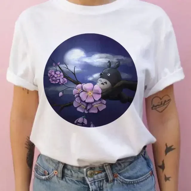 Summer men and women short-sleeved Studio Ghibli Totoro T-shirt Harajuku Kawaii Totoro Ghibli comfortable casual T-shirt Y2k Top view 3