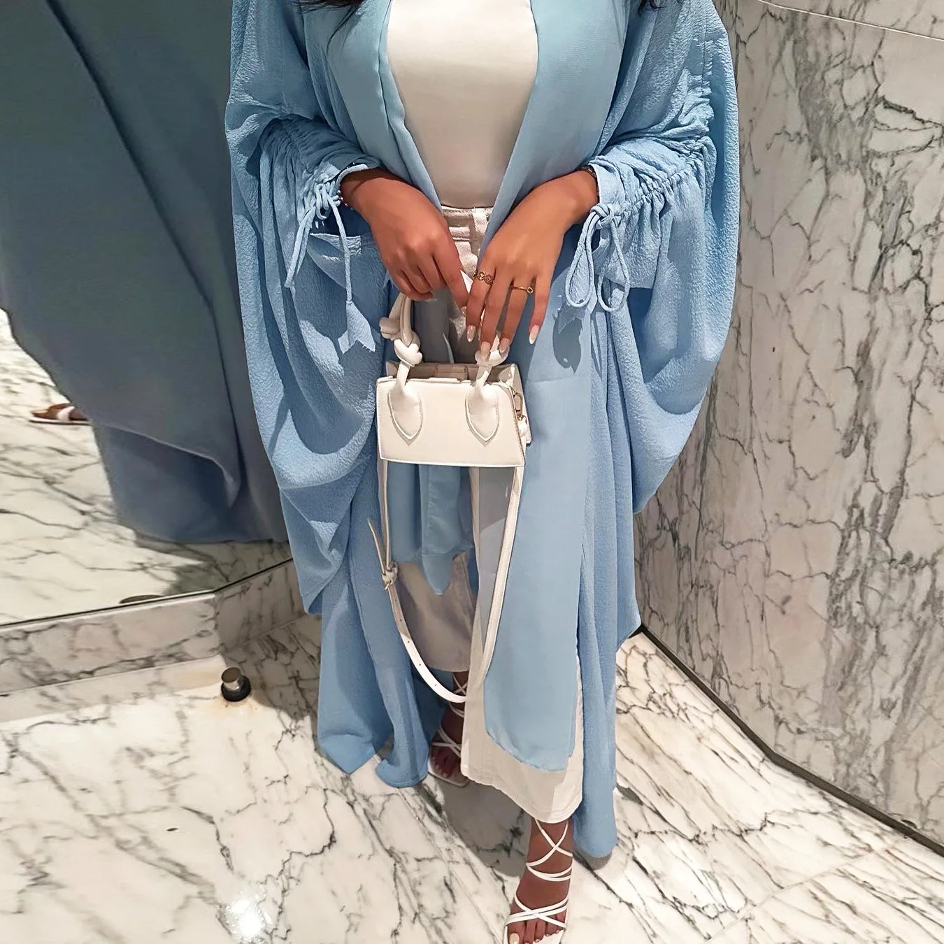Muslim Open Front Abaya Women Kaftan Batwing Sleeves Loose Maxi Length Ramadan Dress Women Abayas Jilbabs Outwear Cardigan Coat