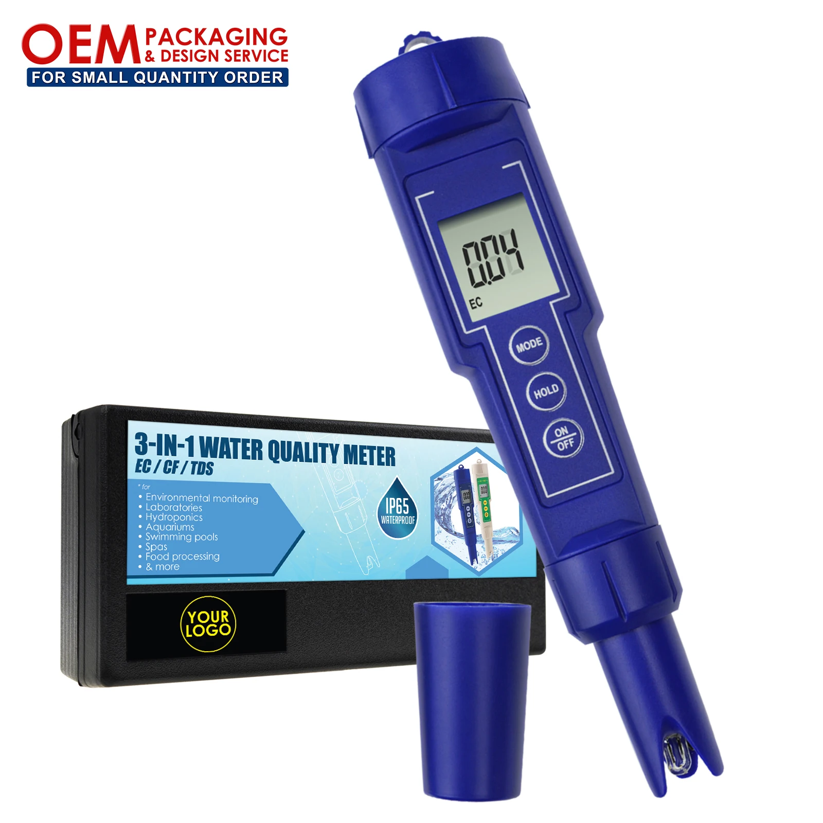 

3-In-1 Digital EC/CF/TDS Meter Combination Water Quality Tester IP65 Waterproof Conductivity with ATC (OEM Packaging Available)