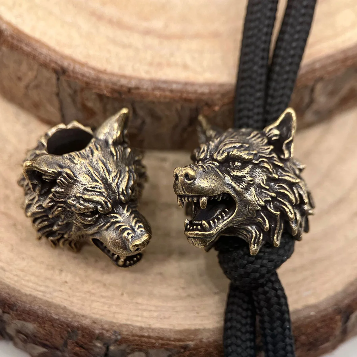 Wolf Head Brass Knife Beads EDC Outdoor DIY Paracord Handmade Woven Lanyard Pendants Umbrella Rope Bracelet Charms Accessories