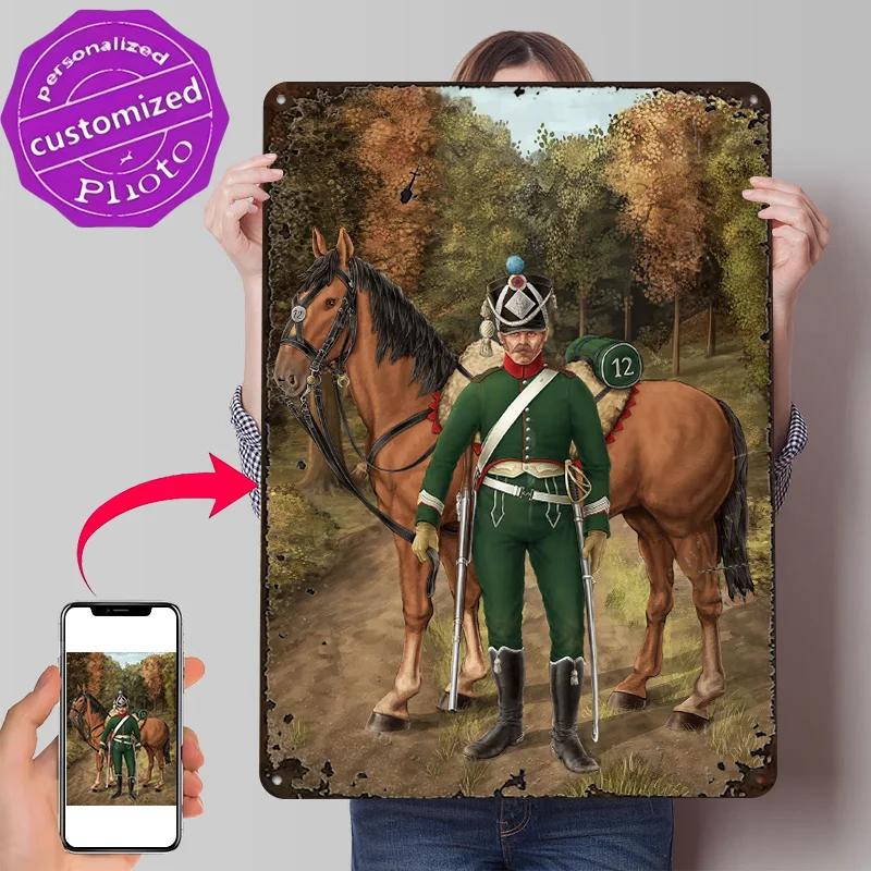12me Chasseurs a Cheval 3D Printed Texture Poster Personalized Wall Art Retro Metal Tin Signs for Room Decor Article Decoration