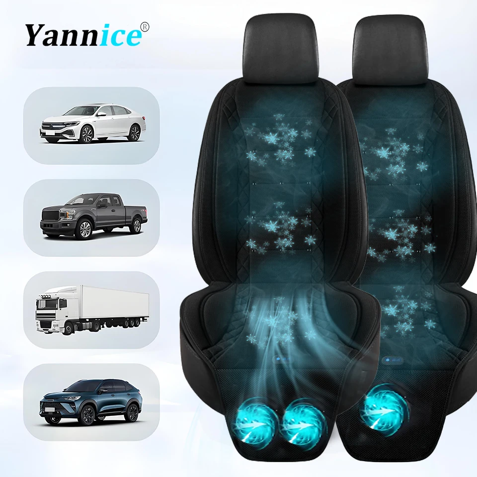 USB Front Seat Cooling Cushion With 1 Fan or 2 Fan  Summer Ventilated Car Seat Cover with 3-Speed Fan Breathable Black Cover