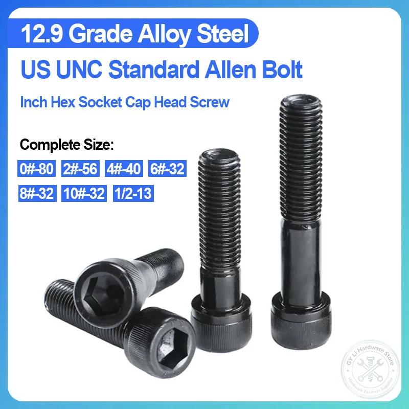 0#-80 2#-56 4#-40 6#-32 8#-32 10#-32 1/2-13 Grade 12.9 Alloy Steel UNC Hex Socket Cap Head Screw Allen Bolt Full/Half Thread