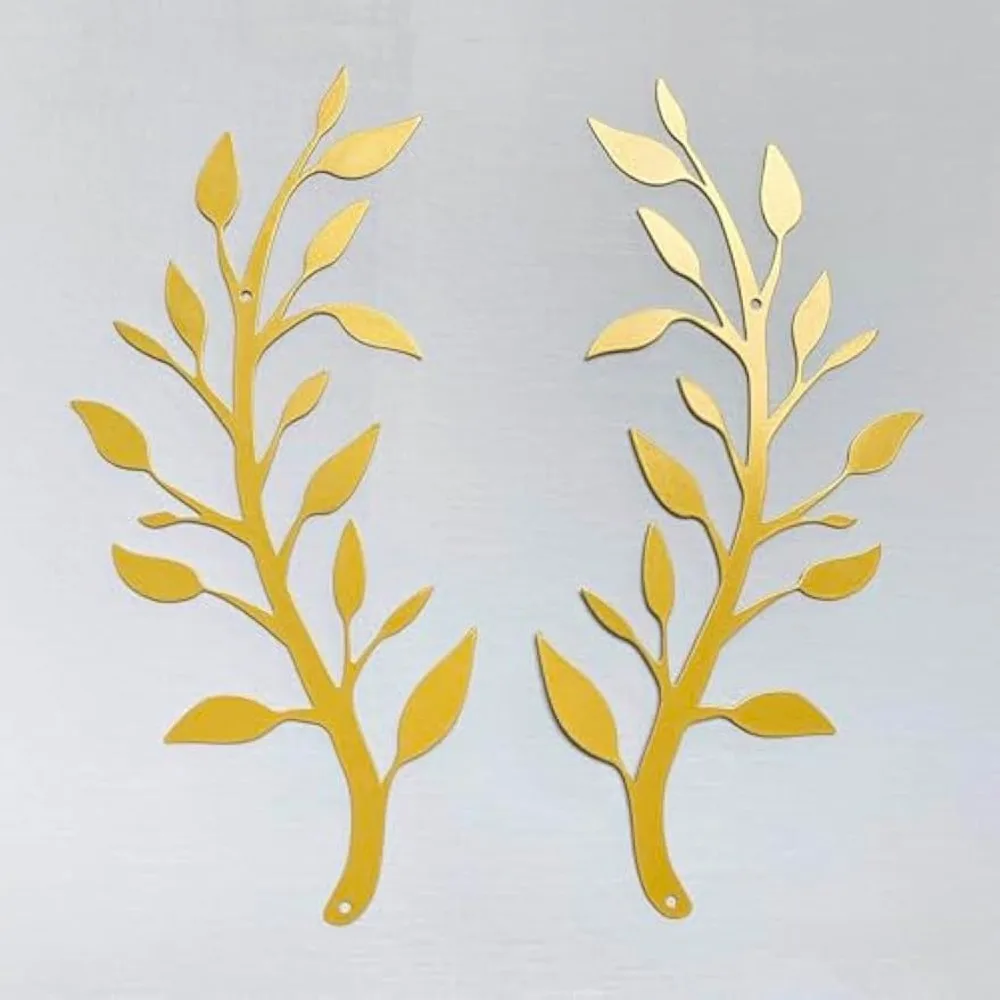 Gold Leaf Branch Metal Wall Art Iron 2Pcs Botanical Sculpture Bedroom Living Room Hanging Mural Modern Home Decor Gift