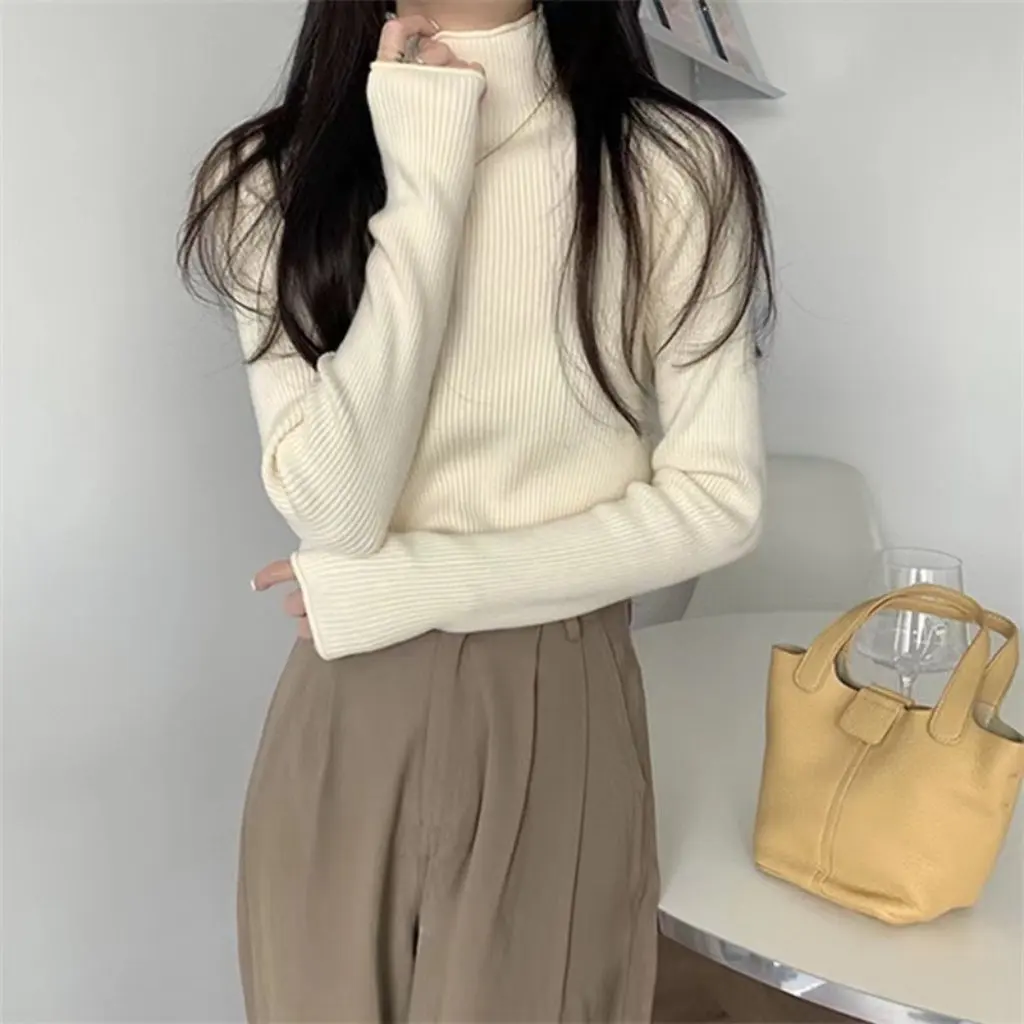 

Women's Casual Half Turtleneck Pullover Top Versatile Bottoming Design Fashion Autumn Winter New Simple Curling Style