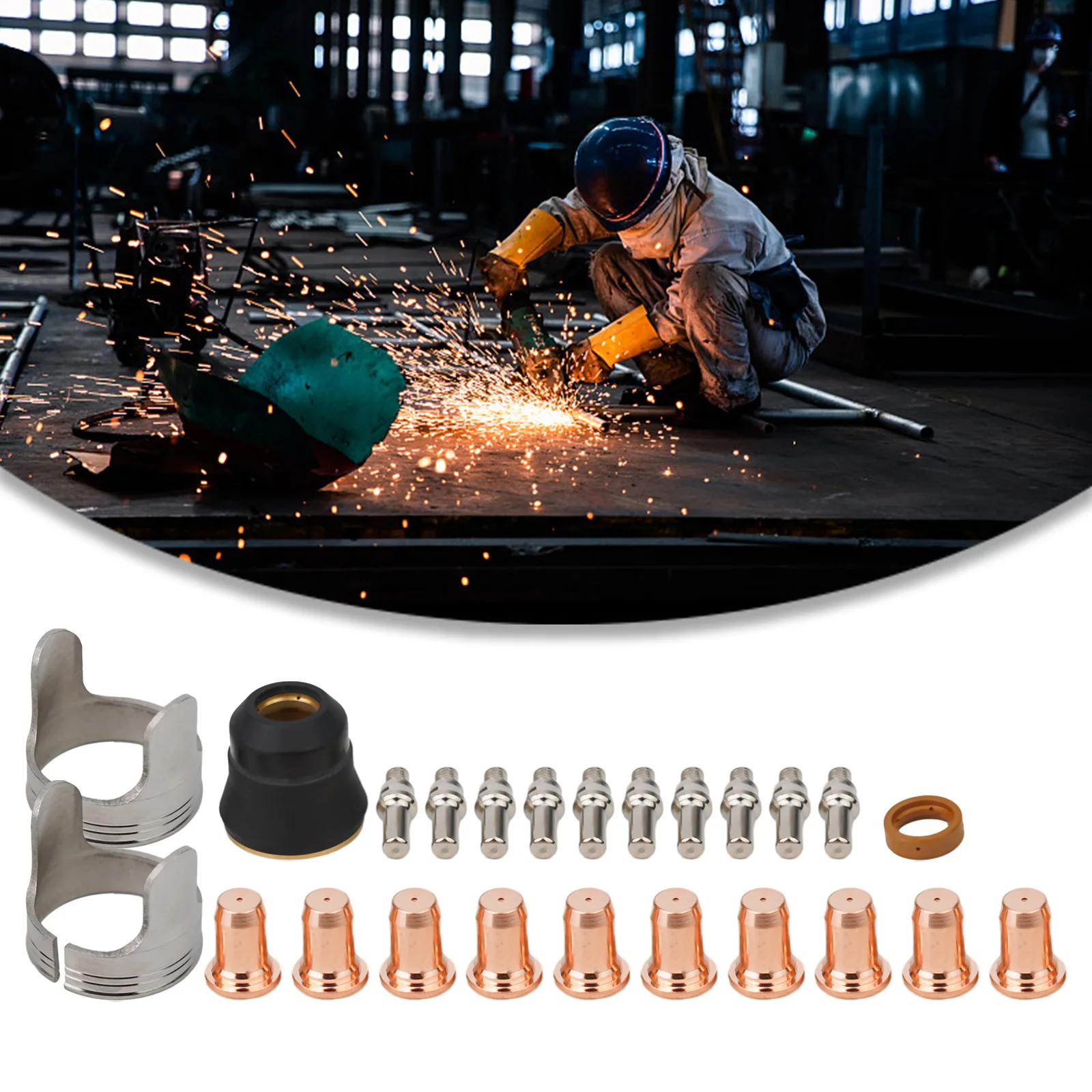 24pcs Plasma Cutting Nozzle Electrode Set 52582 51313 1 0mm for IPT60 PT60 PT40 IPT40 Torch Consumables Copper Hafnium Material