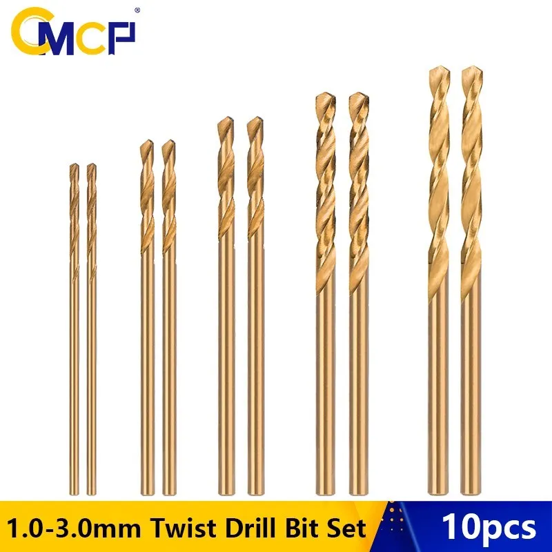 

CMCP 10pcs Twist Drill Bit Set 1.0-3.0mm Metal Stainless Steel Hole Cutter For Wood Metal Drill HSS Cobalt Coated Drill Bit Set