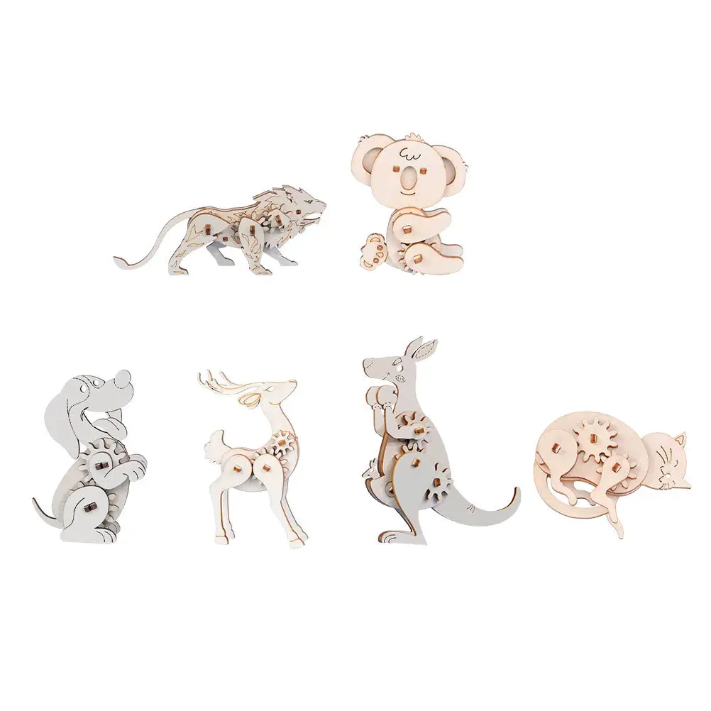 ชุดตัวต่อสัตว์ 6 ชุด งานฝีมือไม้ ประกอบเอง สร้างสรรค์ ตกแต่งโต๊ะทำงาน ของเล่นเสริมพัฒนาการเด็ก ของขวัญ ตัวต่อไม้