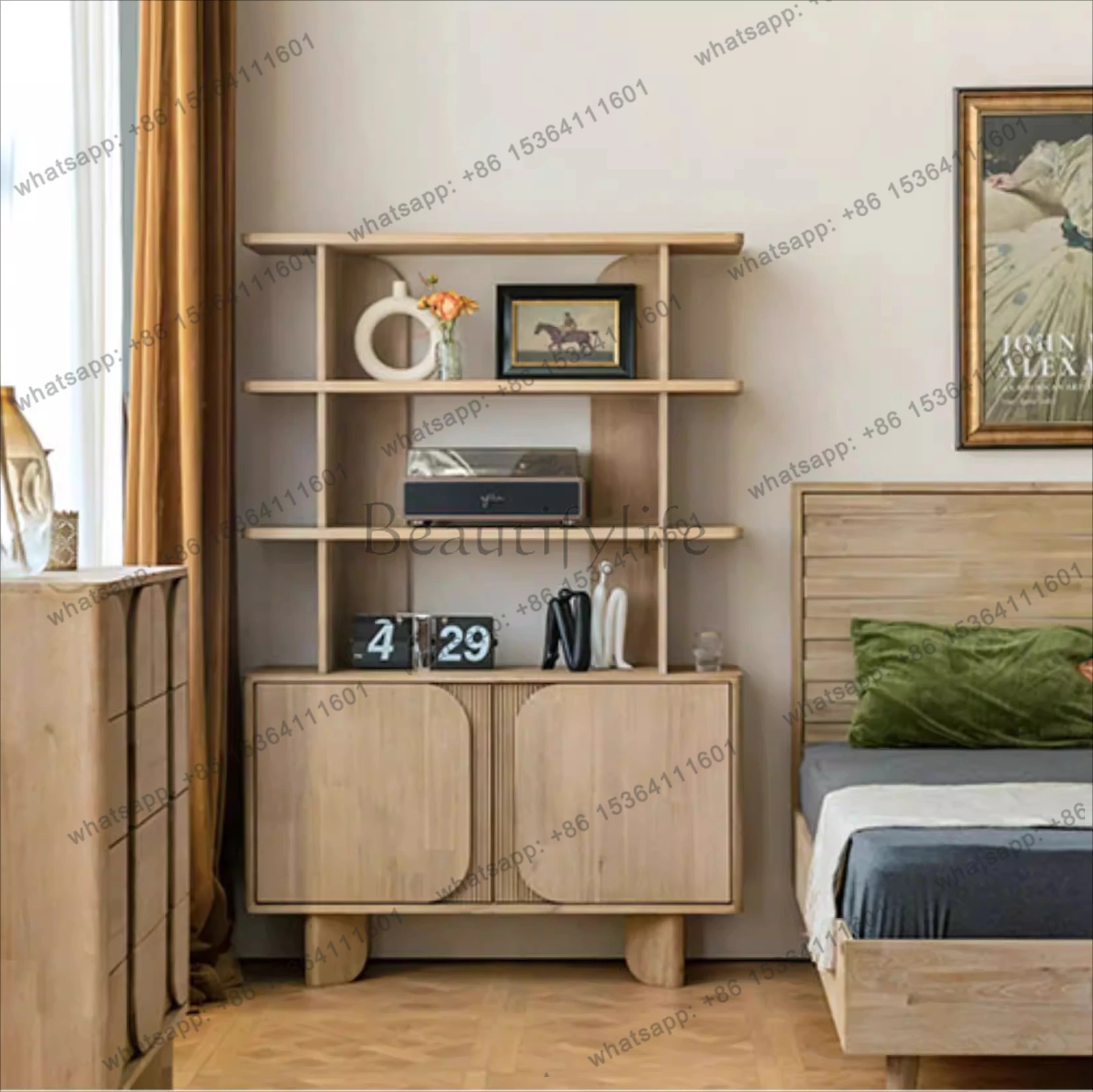 

Imported solid wood against the wall, living room, home display rack, wabi sabi retro dining side floor storage, bogu bookshelf