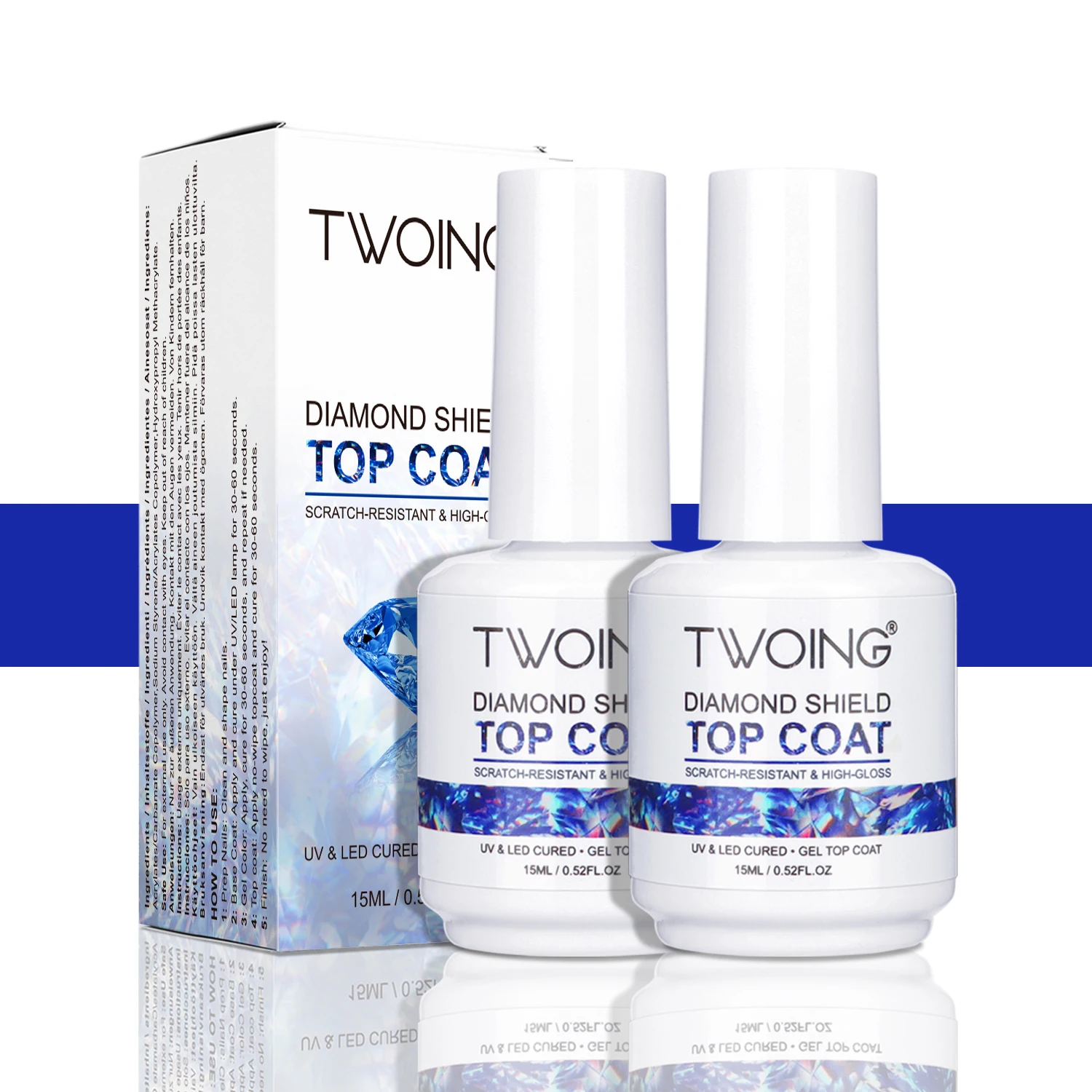 TWOING 15 ml Nieuwe Super Shine Top Coat Gel Nagellak Diamond Topcoat Geen Veeg Sealer Gel Afwerking Manicure Nail Art salon Kwaliteit