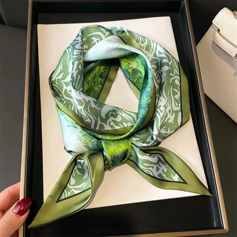 Grüne Frau dünner Seidenschal 147 x 14 cm langes Haarstreifen Seidenband kleine Halstücher Taschengriff Band Kopftuch Damen Krawatte