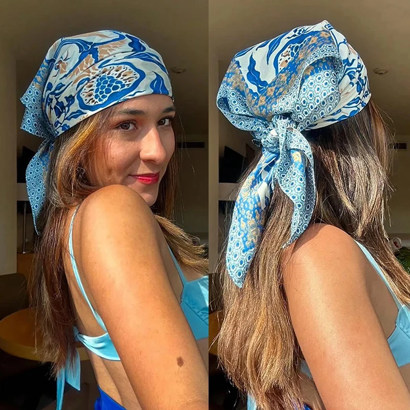 

Роскошный атласный шарф для волос, женский носовой платок с принтом, женская бандана на голову, маленький глушитель на шею, хиджаб, квадратные шали для леди и девочек 70*70 см