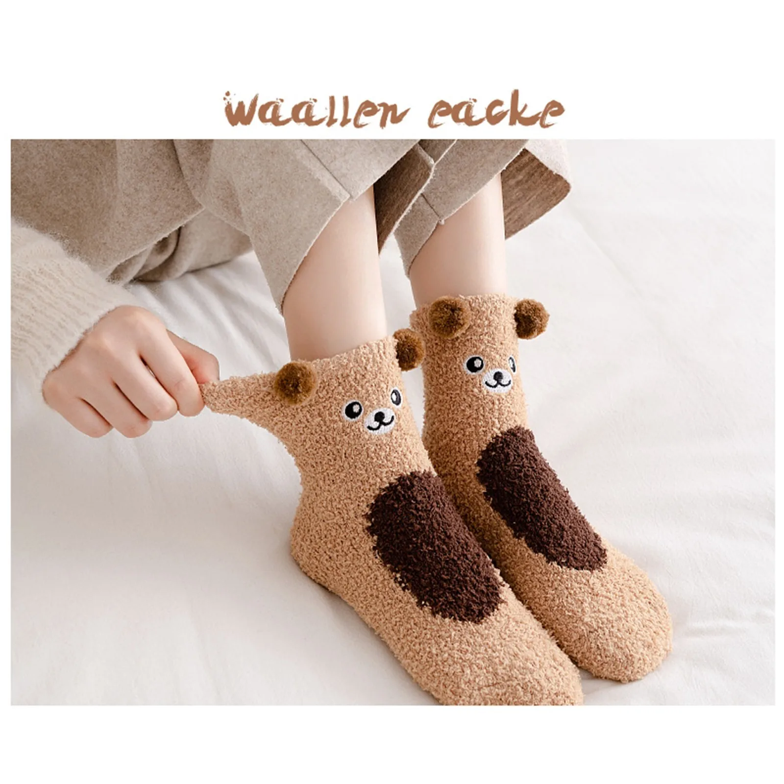 

Cartoon Bear Soft Thickened Plush Socks Autumn and Winter Kawaii Women Korean Casual Stockings Daily Warm Soft Middle Socks