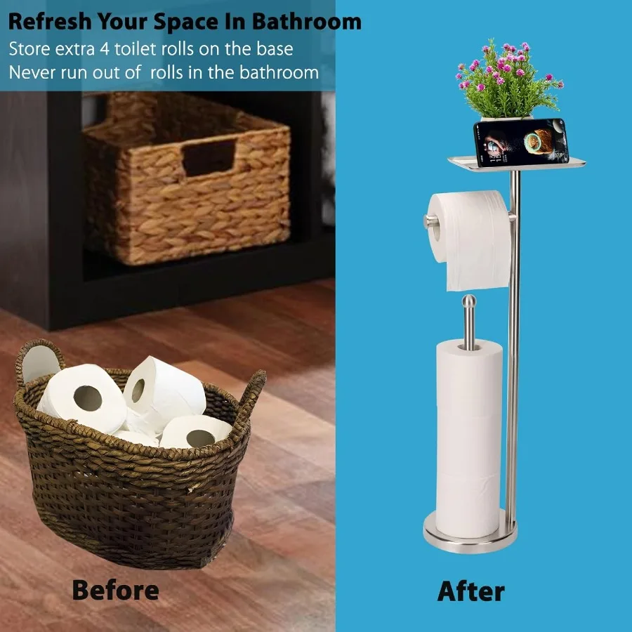 حامل ورق التواليت مع رف حامل ورق التواليت قائم بذاته مع صينية للأشياء الصغيرة حامل ورق المرحاض Stora قائم بذاته #5