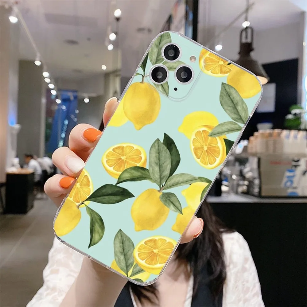 Fruit Lemon Cherry Phone Case For IPhone 12,13,Mini,11,15,Pro,MAX,XR,XS,7,X,SE,8,14Plus Clear Soft Cover Fundas