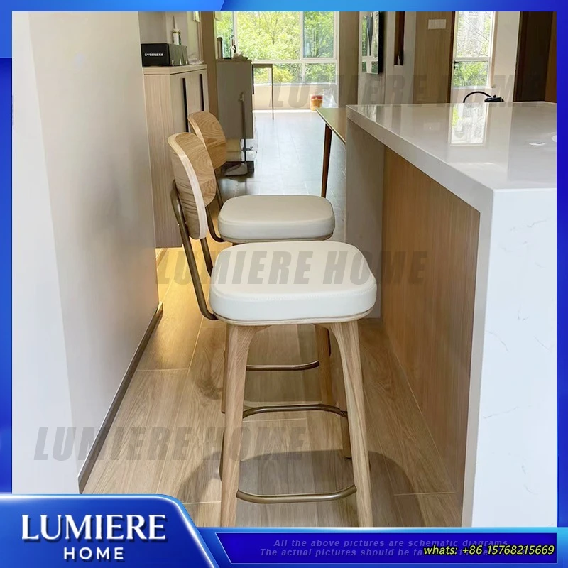 Scandinavian Wooden Dining Chair for Home and Cafe Bar Stool with Backrest Modern Design High Back Solid Wood Kitchen Chair