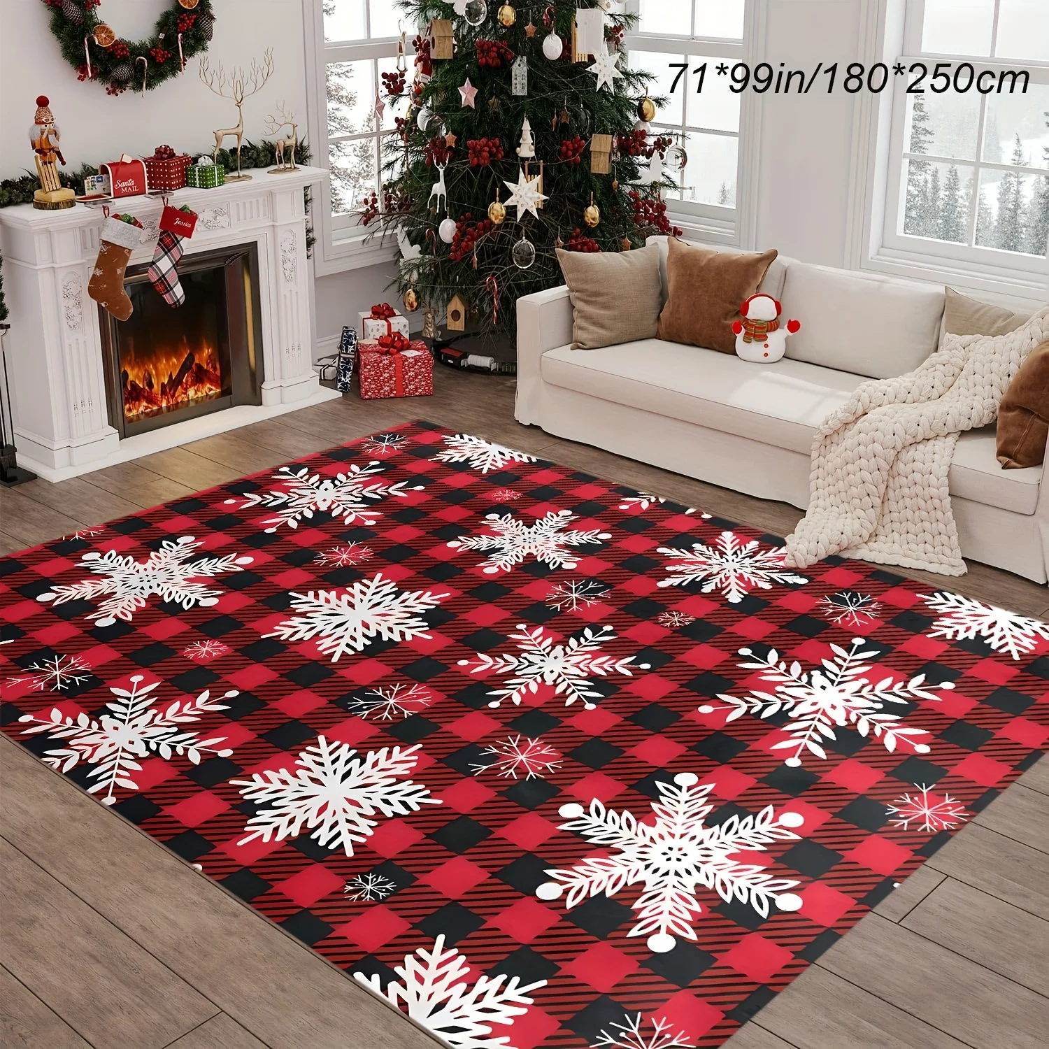 1pc Luxury Christmas Themed Area Rug, Decorative Printed Non Slip Base, for Under Sofa & Holiday Home Decor