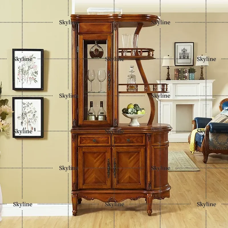 American Solid Wood Entryway Cabinet Double Sided Screen Partition Shoe Storage Wine Rack Living Room Furniture European