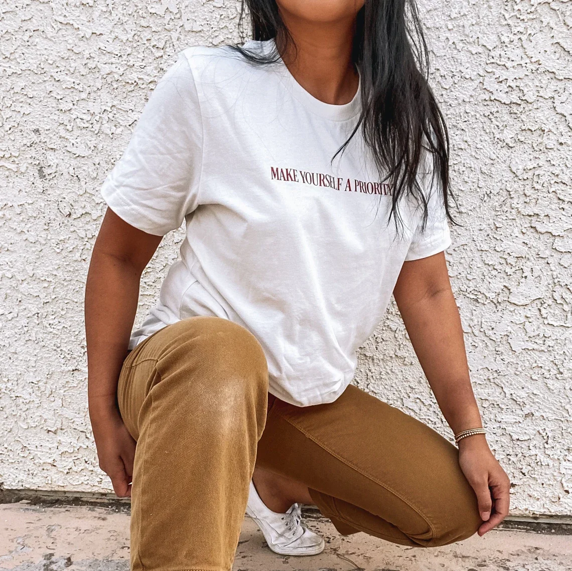 Skuggnas Make Yourself Priority Minimalist Quote T-shirt Fashion Trends Women t shirt Neutral Style Cotton Shirt Boho tshirts