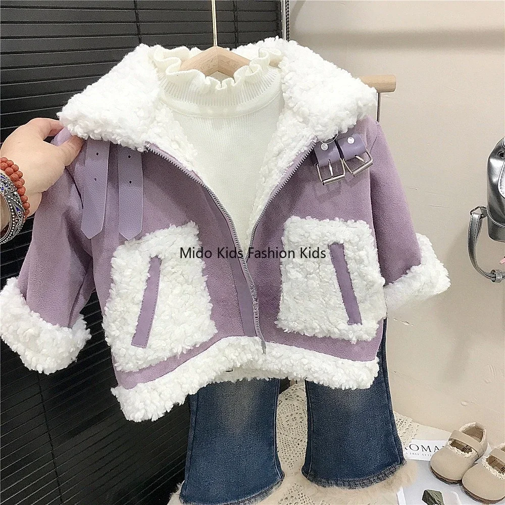 Girls autumn  winter padded jacket new children's foreign gas thickened warm top coat fur one baby winter clothing 90-140CM
