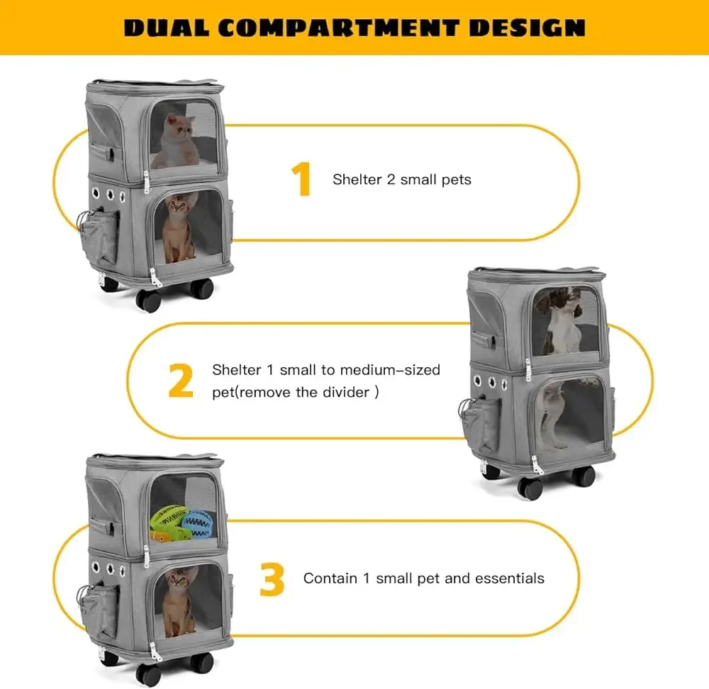 Amazon trendujący gorący produkt koła podróżne wózek na kółkach nosidełko dla zwierząt Oxford Weekend nosidełko dla zwierząt z kółkami dla 2 kotów