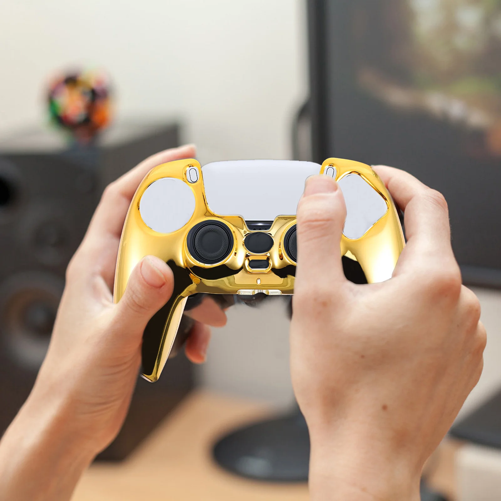 قطعة واحدة من غطاء حماية لوحة الألعاب الذهبية المطلية بالكهرباء، متين ومريح، سهل التركيب، حافظة بديلة عملية لوحدة التحكم #4