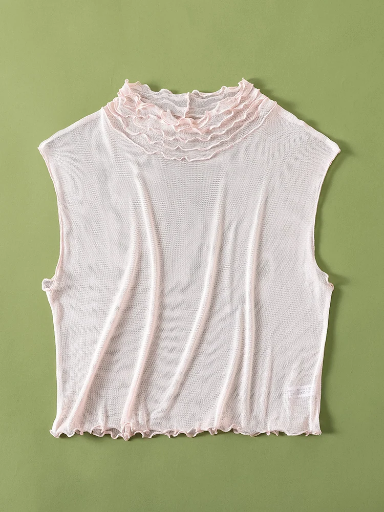シルクレース薄手ベースシャツ女性の襟なしトップス小さなベスト秋冬ベースレイヤーマッチングセーターカジュアルスタイル