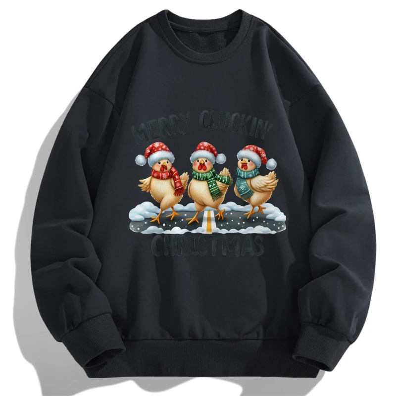 

2025 Three chickens celebrating Christmas graffiti print Mens Casual Long Sleeve T Shirt Spring And Autumn Christma Cotton Tee