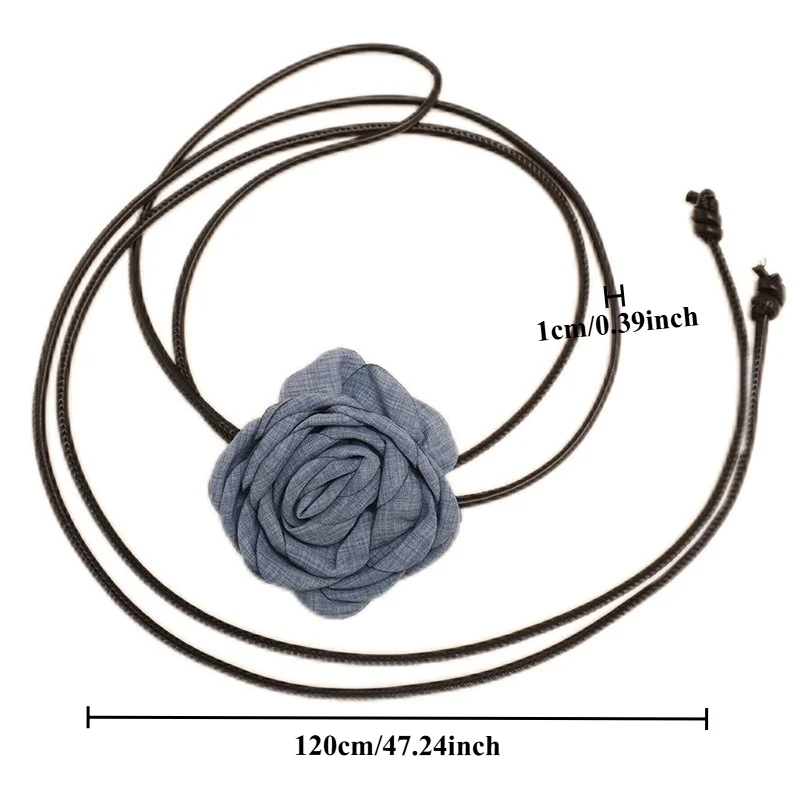 IF IFOND French Retro Chiffon Floral Belt with a Luxurious Feel Denim Blue Rose Design Perfect for Skirts and Dresses