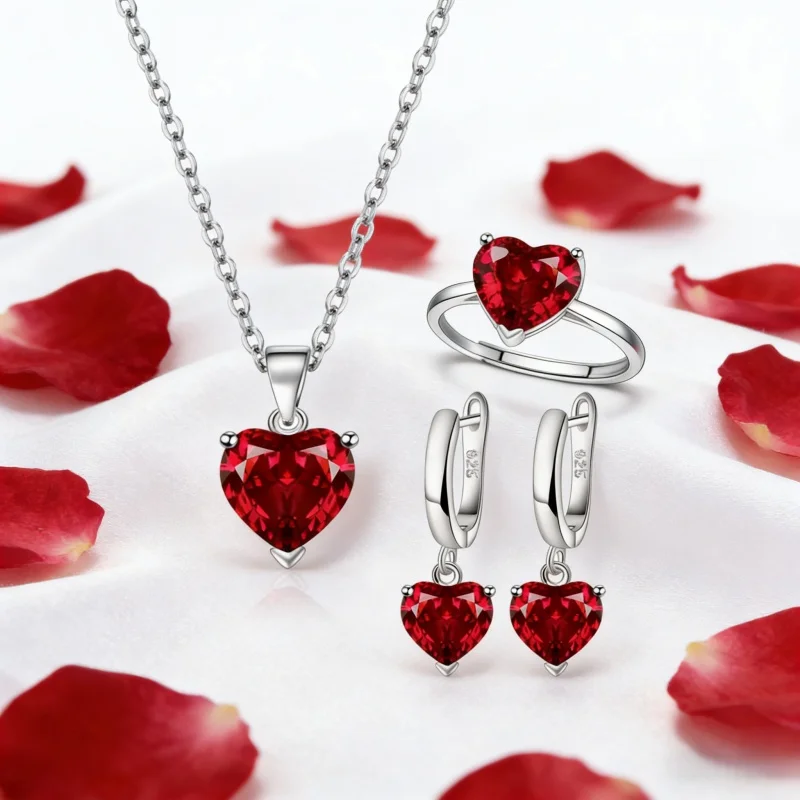 925 Sterling Silver Jewelry Sets For Women Heart Zircon Ring Earrings Necklace Wedding Bridal Elegant Christmas