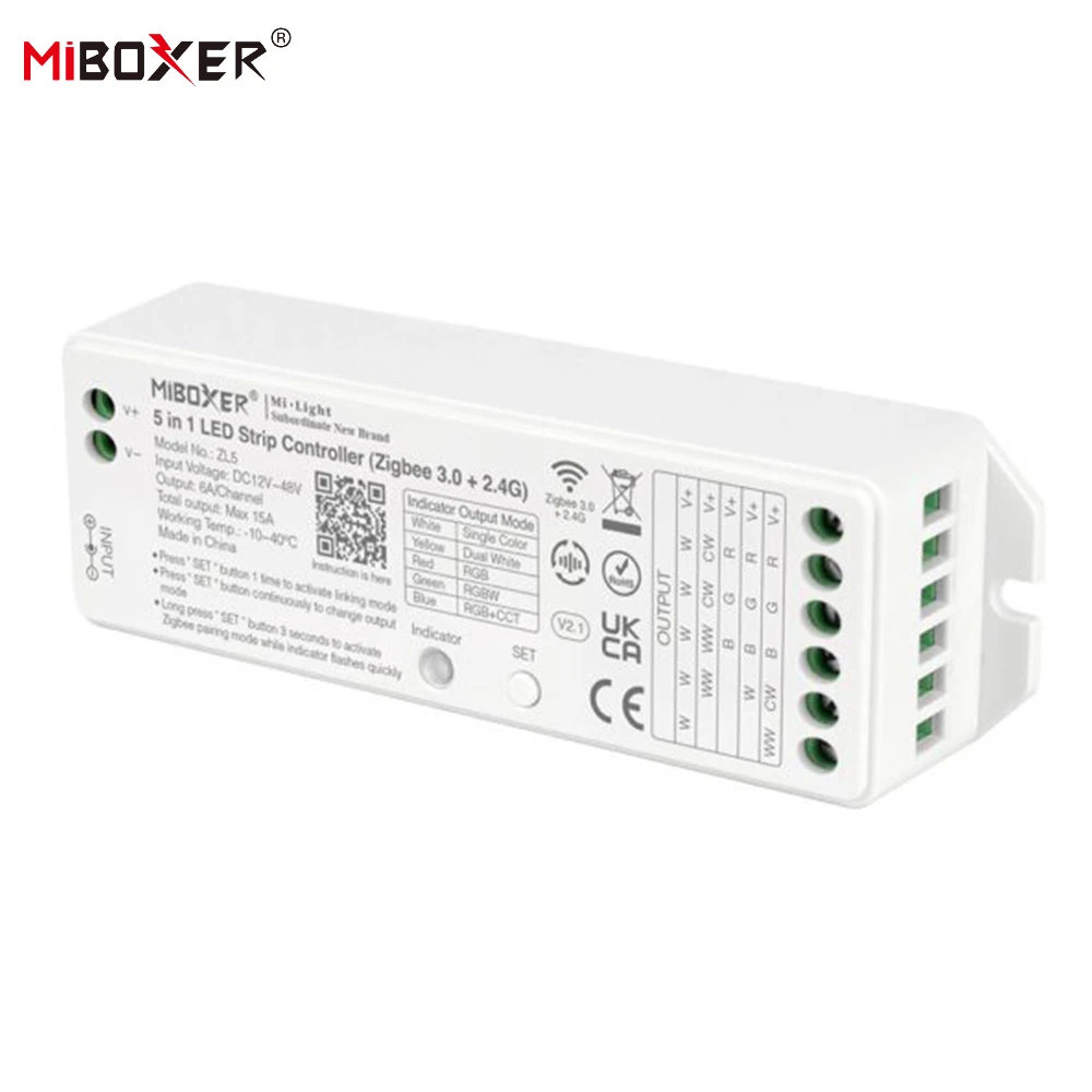 MiBoxer ZL5 DC12-48V 5 w 1 kontroler taśmy ledowej Zigbee 3.0 + 2.4G RF odtwarzanie muzyki rytm 2.4GHZ zdalne sterowanie głosowe aplikacji Wi-Fi